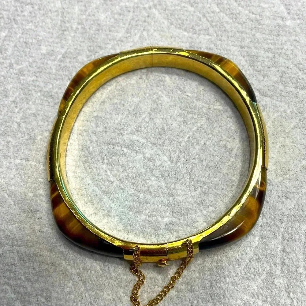Vintage tiger eye  Asian style hindge bracelet mid century 1950/1960